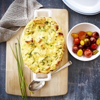 Cheesy Egg and Bread Bake with Roast Tomato